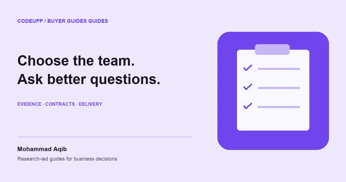 How to Choose a Web Development Company in 2026: 12 Questions to Ask Before You Sign — illustrated CodeUpp guide