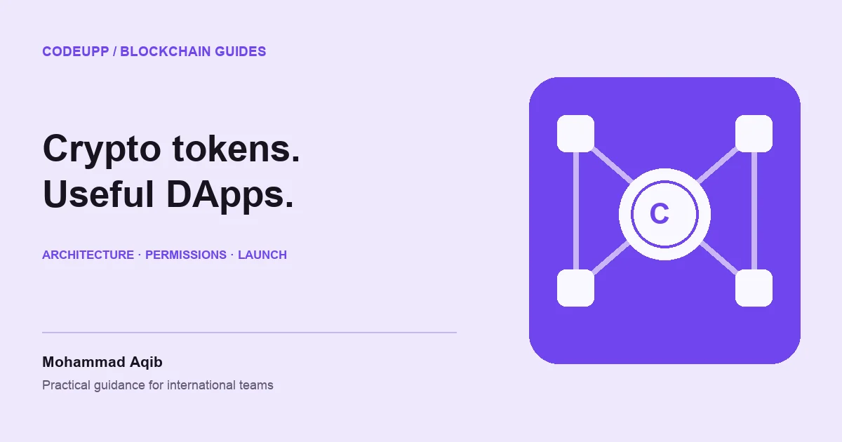 Crypto token and connected blockchain nodes on a lavender background