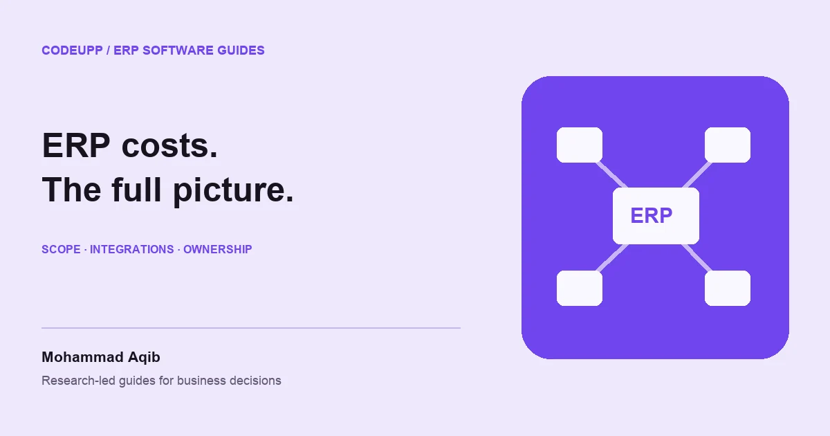 Lavender ERP guide illustration connecting inventory, purchasing and finance