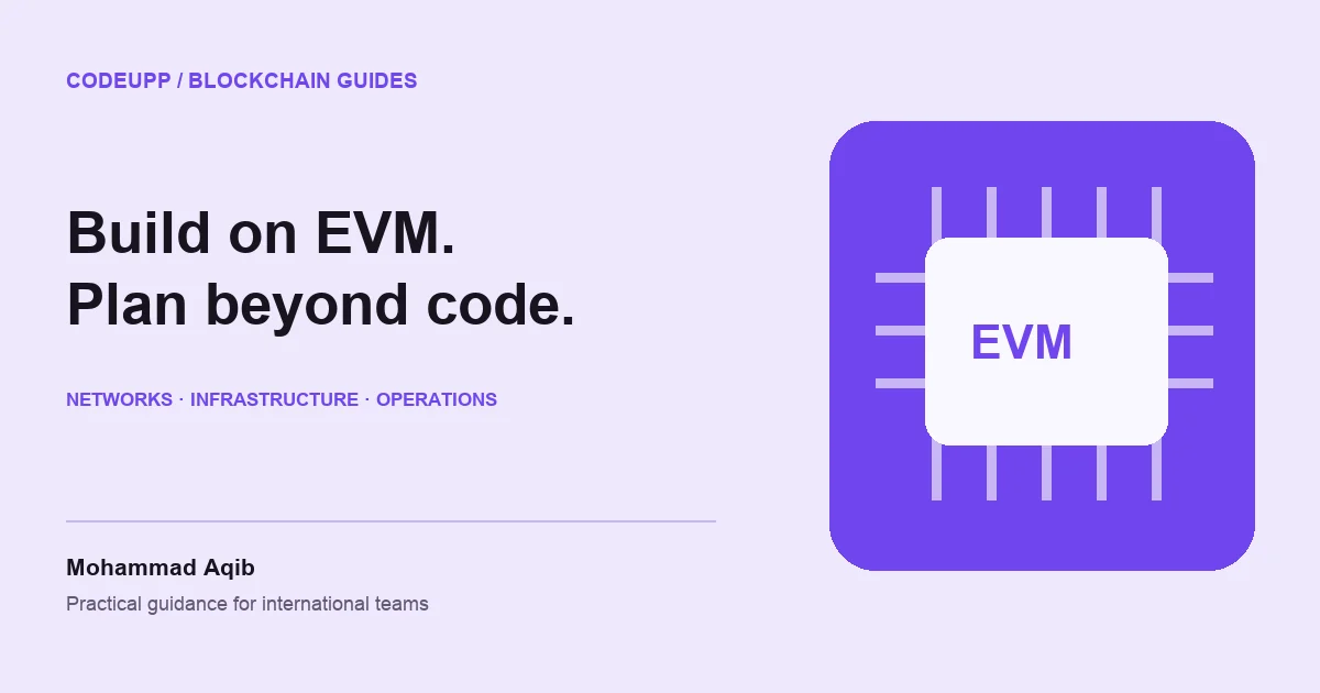 EVM execution chip with connected network nodes on a lavender background