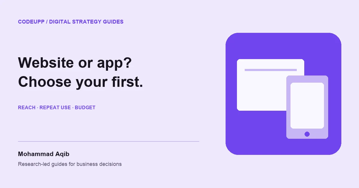 Website window and mobile app screens compared on a lavender background